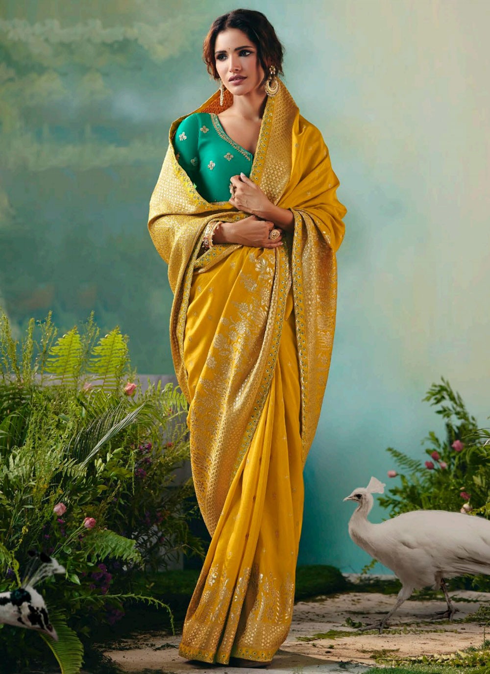 Mustard Silk Trendy Saree Embroidered, Weaving Zari S20201