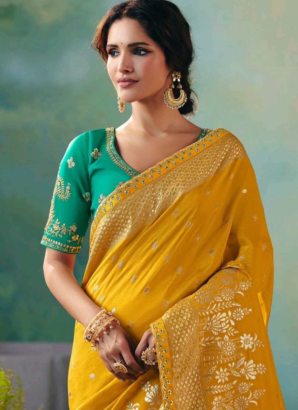 Mustard Silk Trendy Saree Embroidered, Weaving Zari S20201