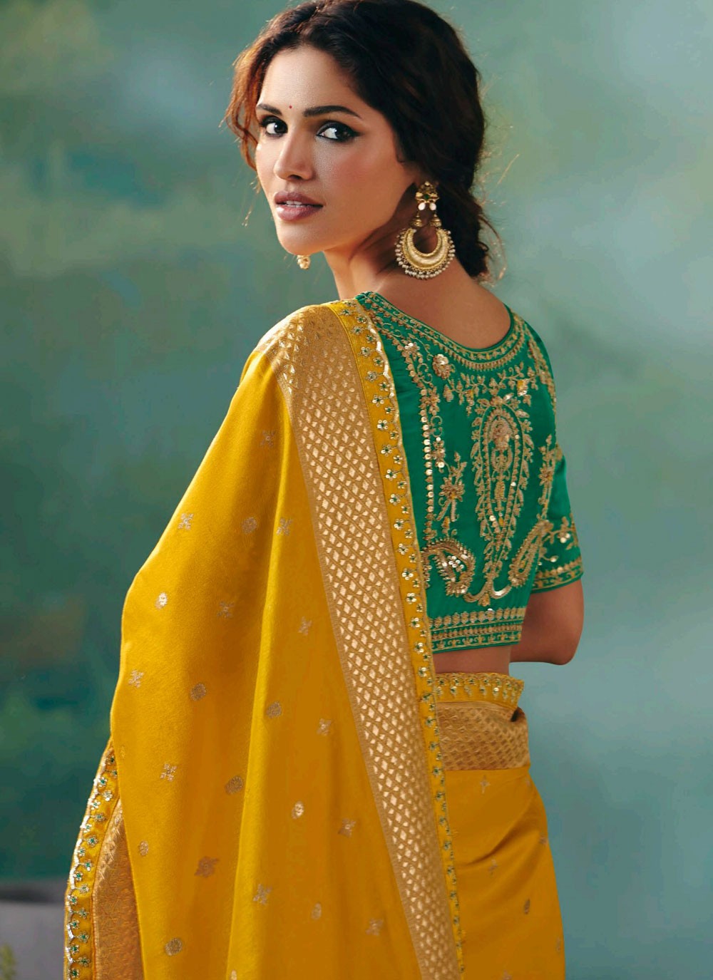 Mustard Silk Trendy Saree Embroidered, Weaving Zari S20201