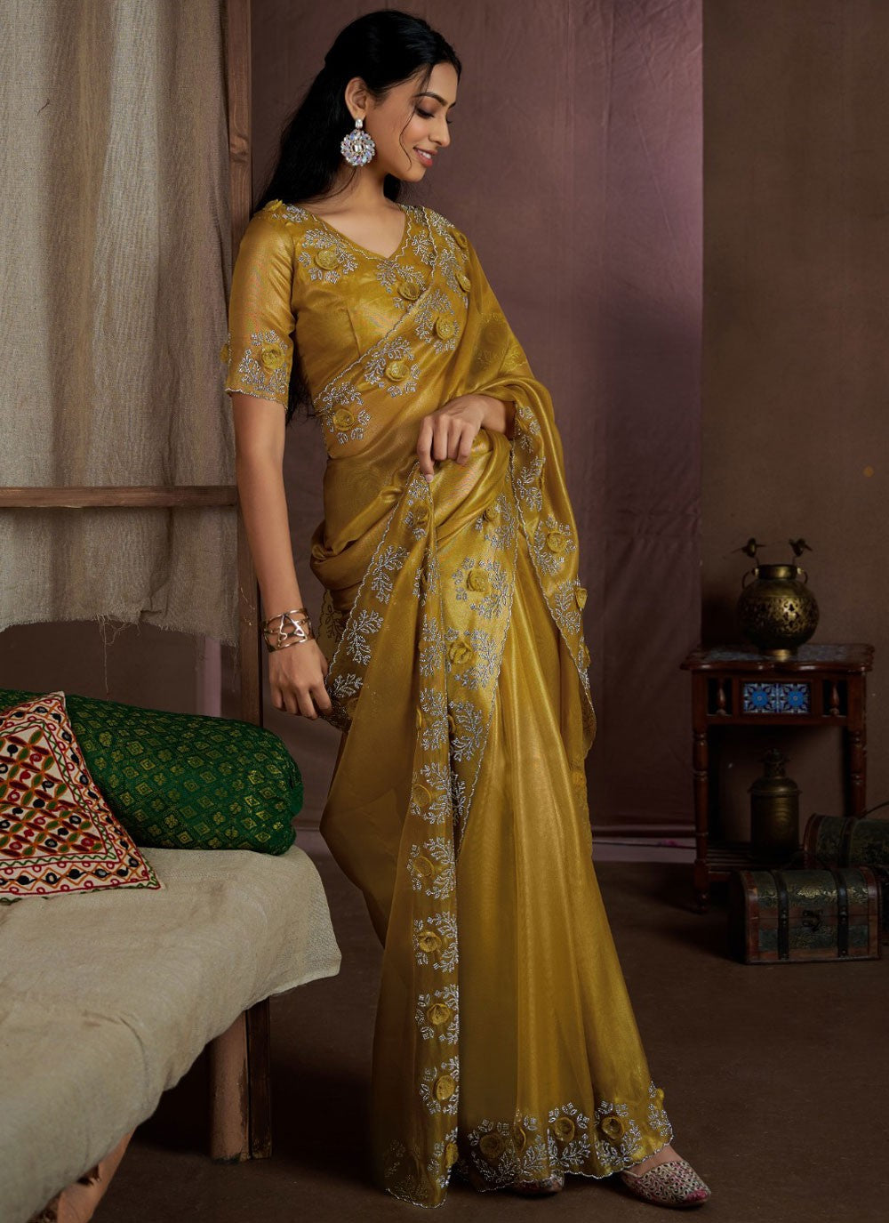 Cutdana, Sequins, Swarovski Fancy Fabric Saree - S11581