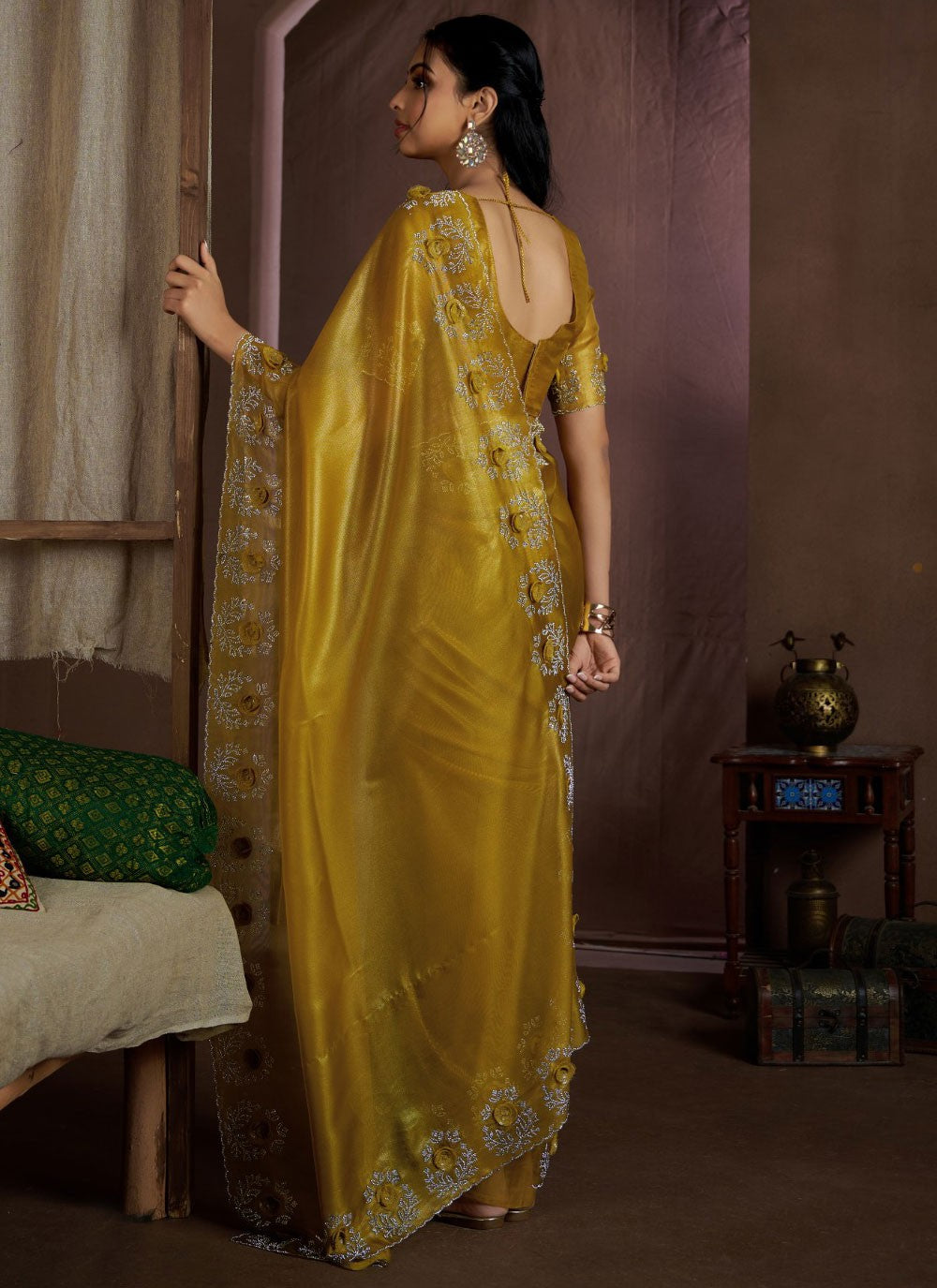 Cutdana, Sequins, Swarovski Fancy Fabric Saree - S11581