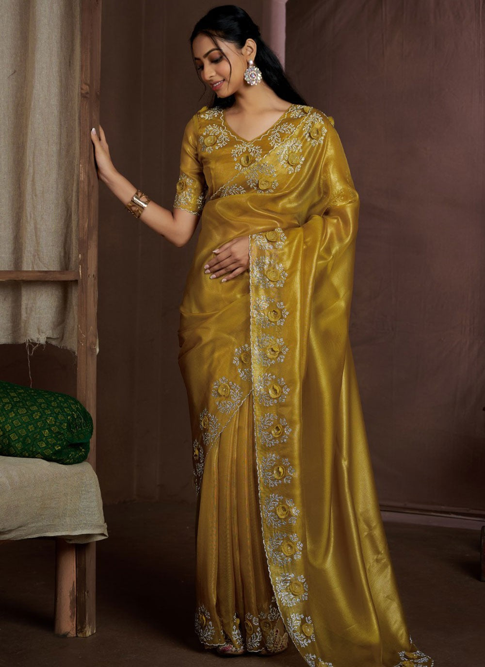 Cutdana, Sequins, Swarovski Fancy Fabric Saree - S11581
