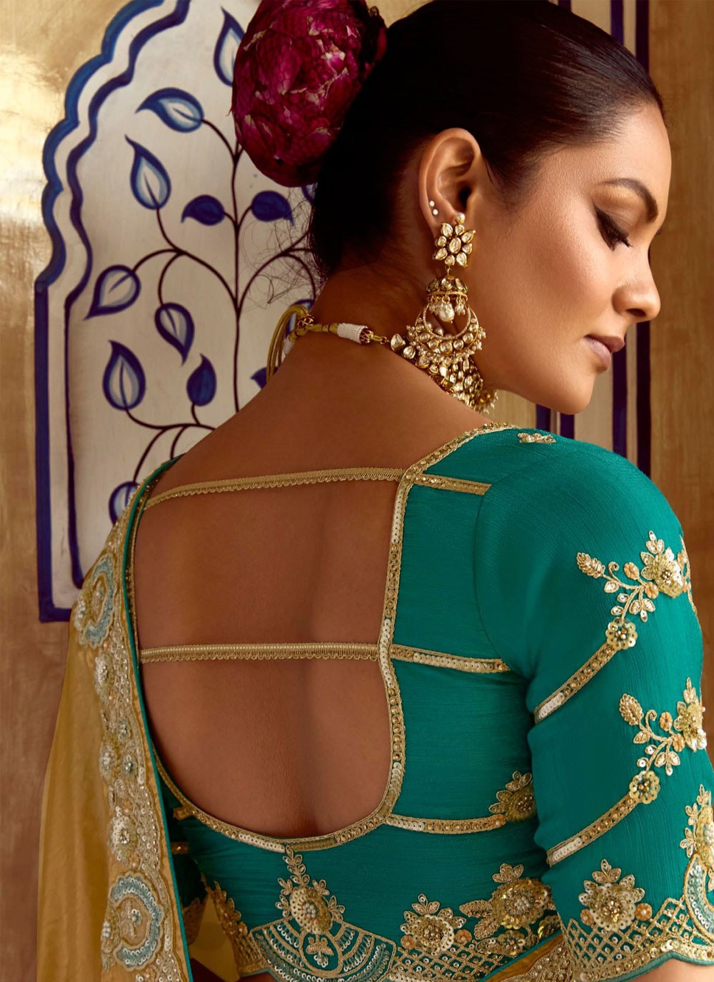 Embroidered Fancy Fabric Mustard Saree S14389