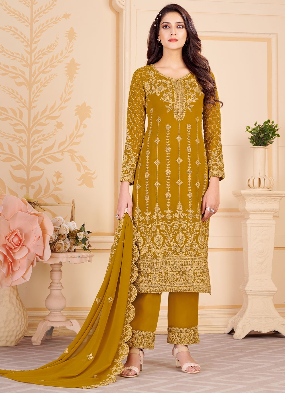 Faux Georgette Straight Suit - T935
