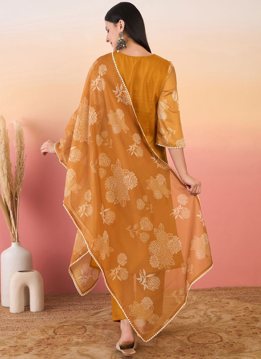 Salwar Suit Printed Mustard Chinon T5833