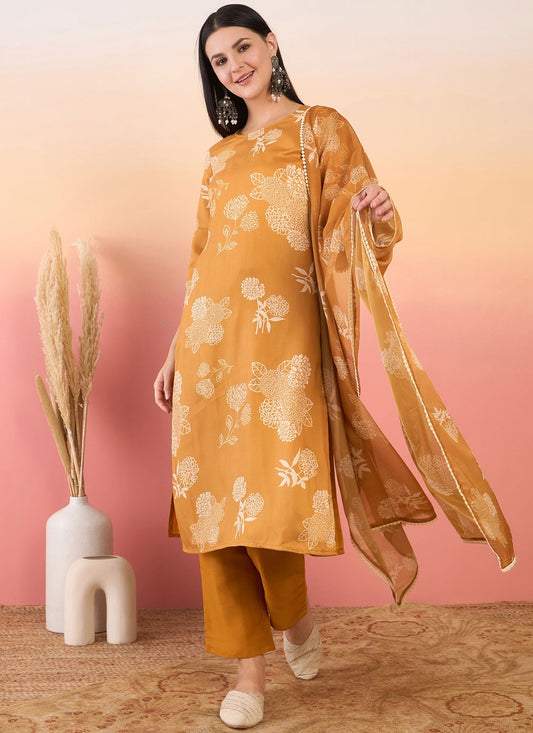 Salwar Suit Printed Mustard Chinon T5833