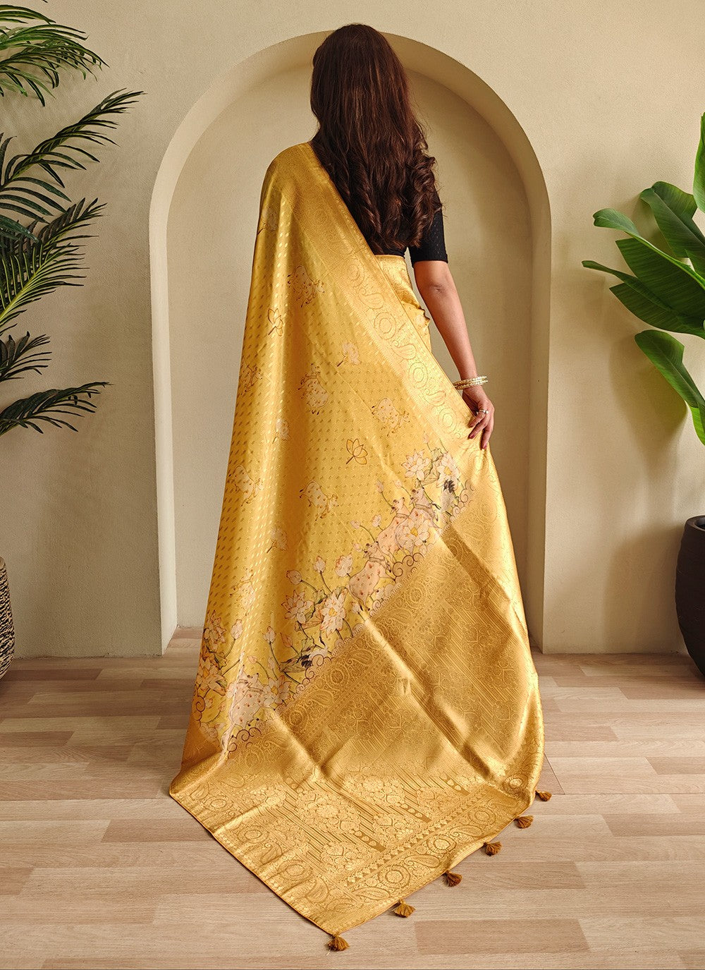 Mustard Georgette Trendy Saree Weaving Zari S17309