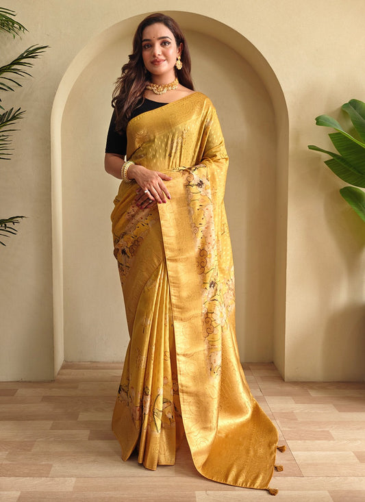 Mustard Georgette Trendy Saree Weaving Zari S17309