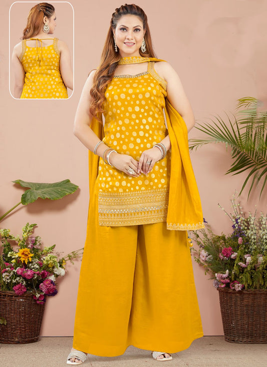 Palazzo Suit Weaving Zari Mustard Silk T5231