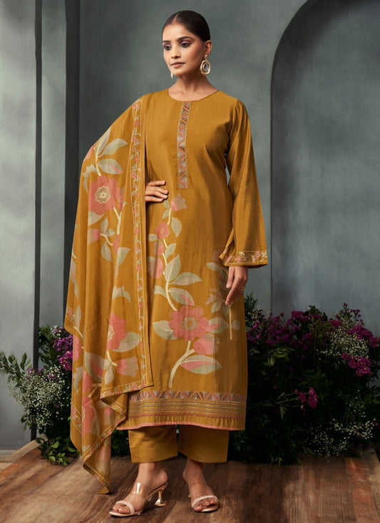 Salwar Suit Embroidered Mustard Muslin T5101