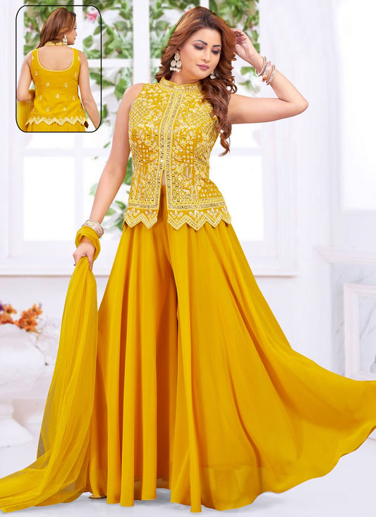 Salwar Suit Embroidered Mustard Georgette T5687