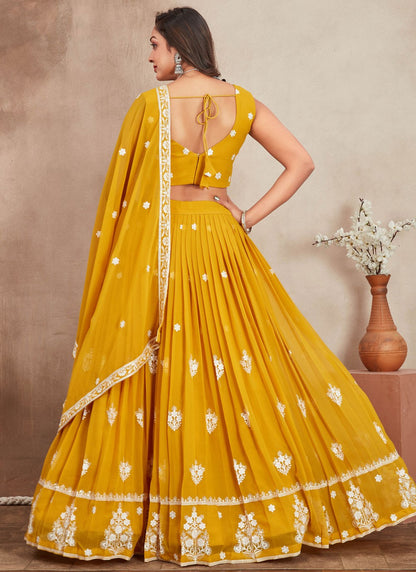 Embroidered Georgette Mustard Lehenga - L3284