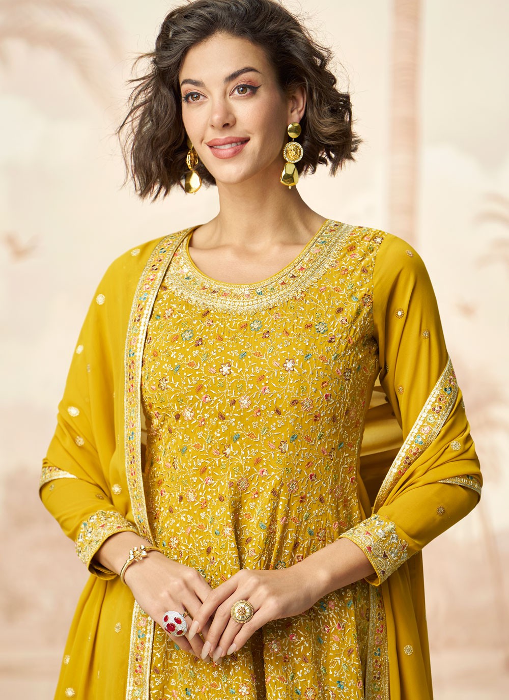 Sharara Suit Embroidered, Zari Mustard T6920