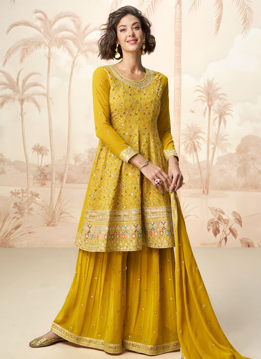 Sharara Suit Embroidered, Zari Mustard T6920