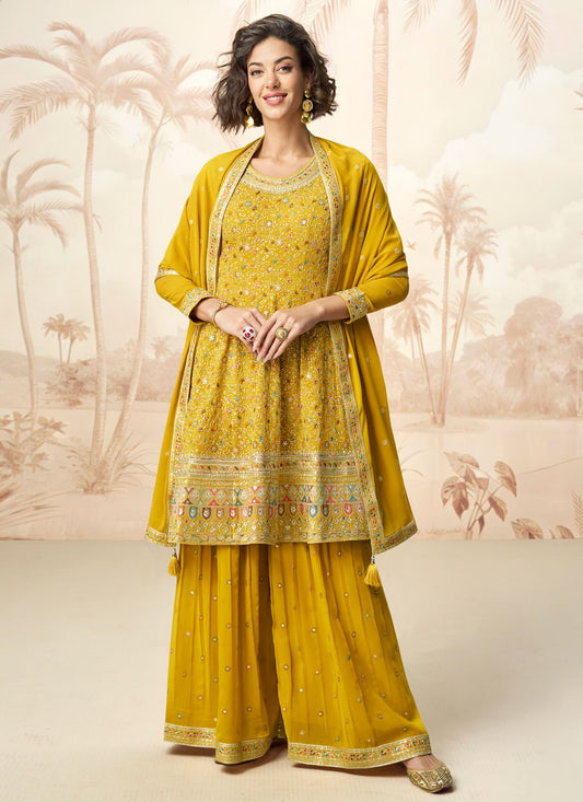 Sharara Suit Embroidered, Zari Mustard T6920