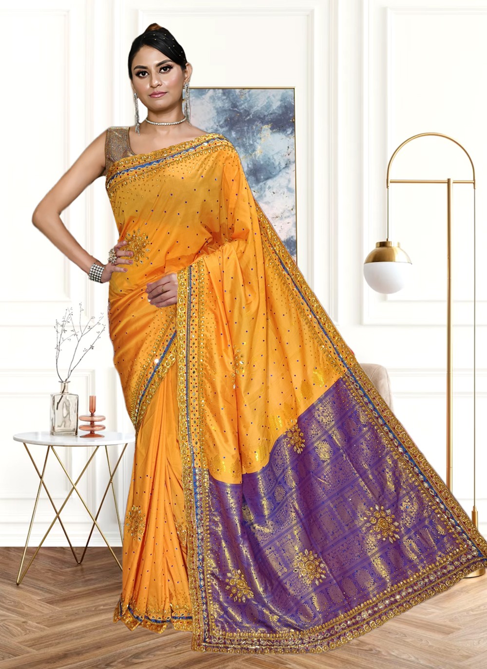 Trendy Hand Embroidery Kanjivaram Silk Saree - S4103