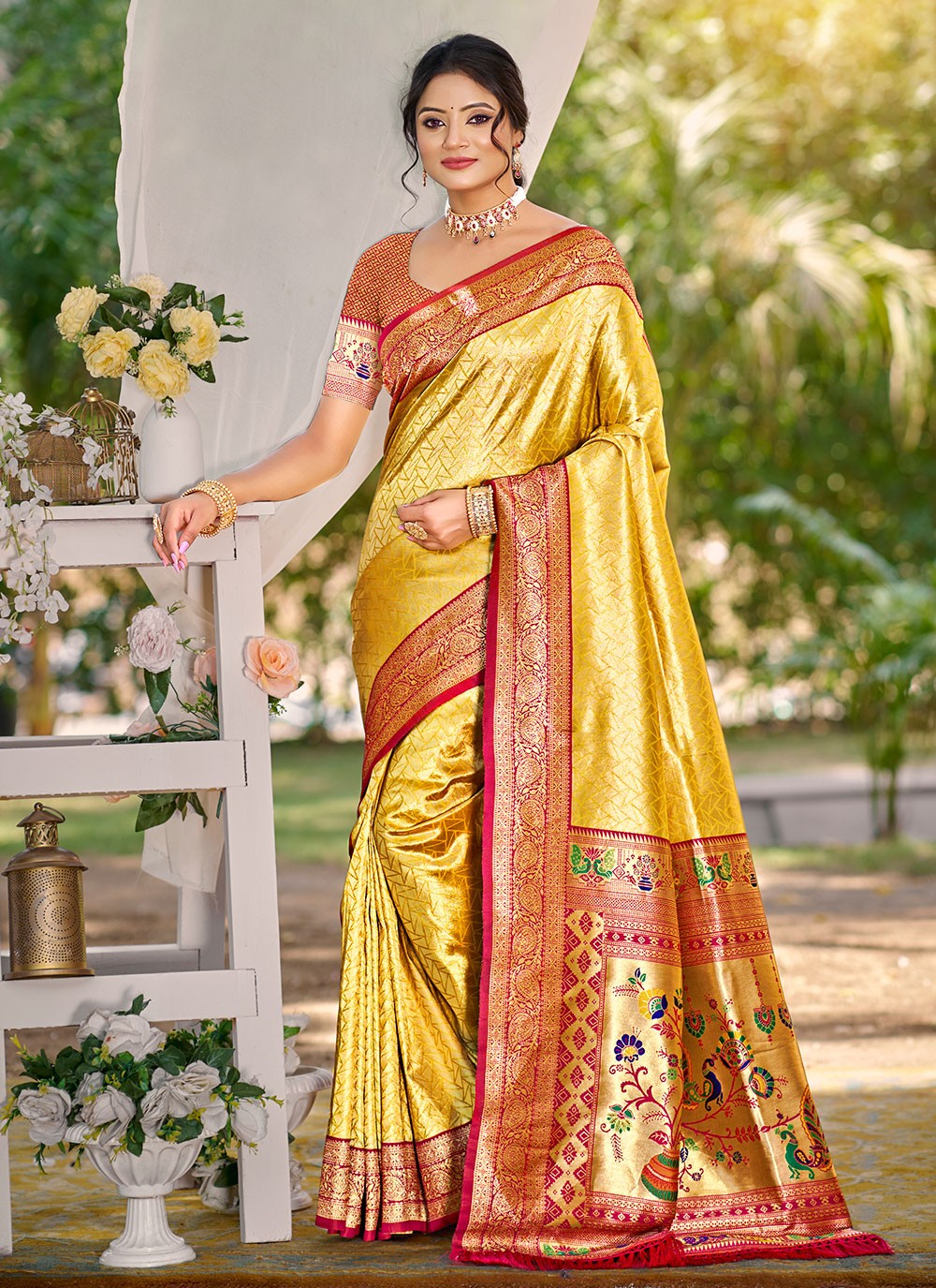 Mustard Kanjivaram Silk Contemporary Saree Weaving Zari S17751