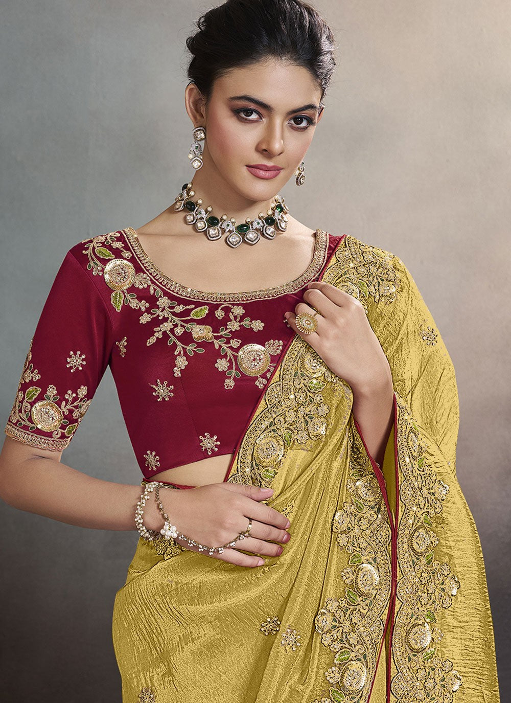 Cord Crush Mustard Classic Saree S15240