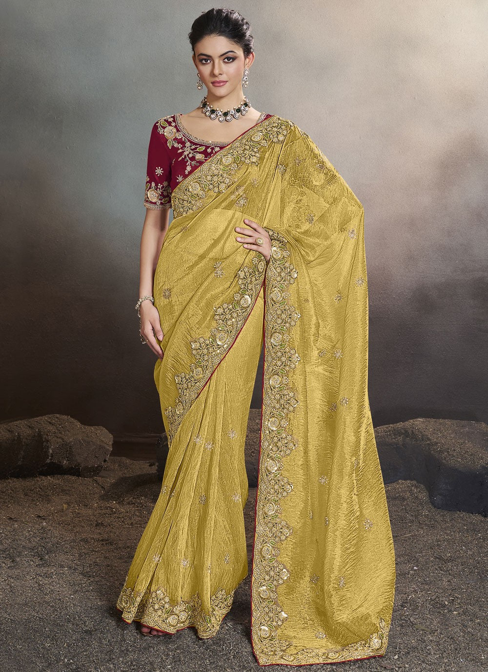 Cord Crush Mustard Classic Saree S15240