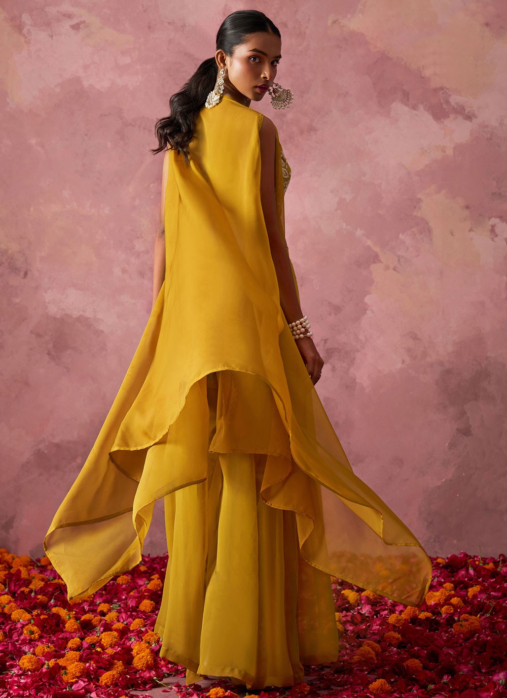 Salwar Suit Embroidered Mustard Organza T5458
