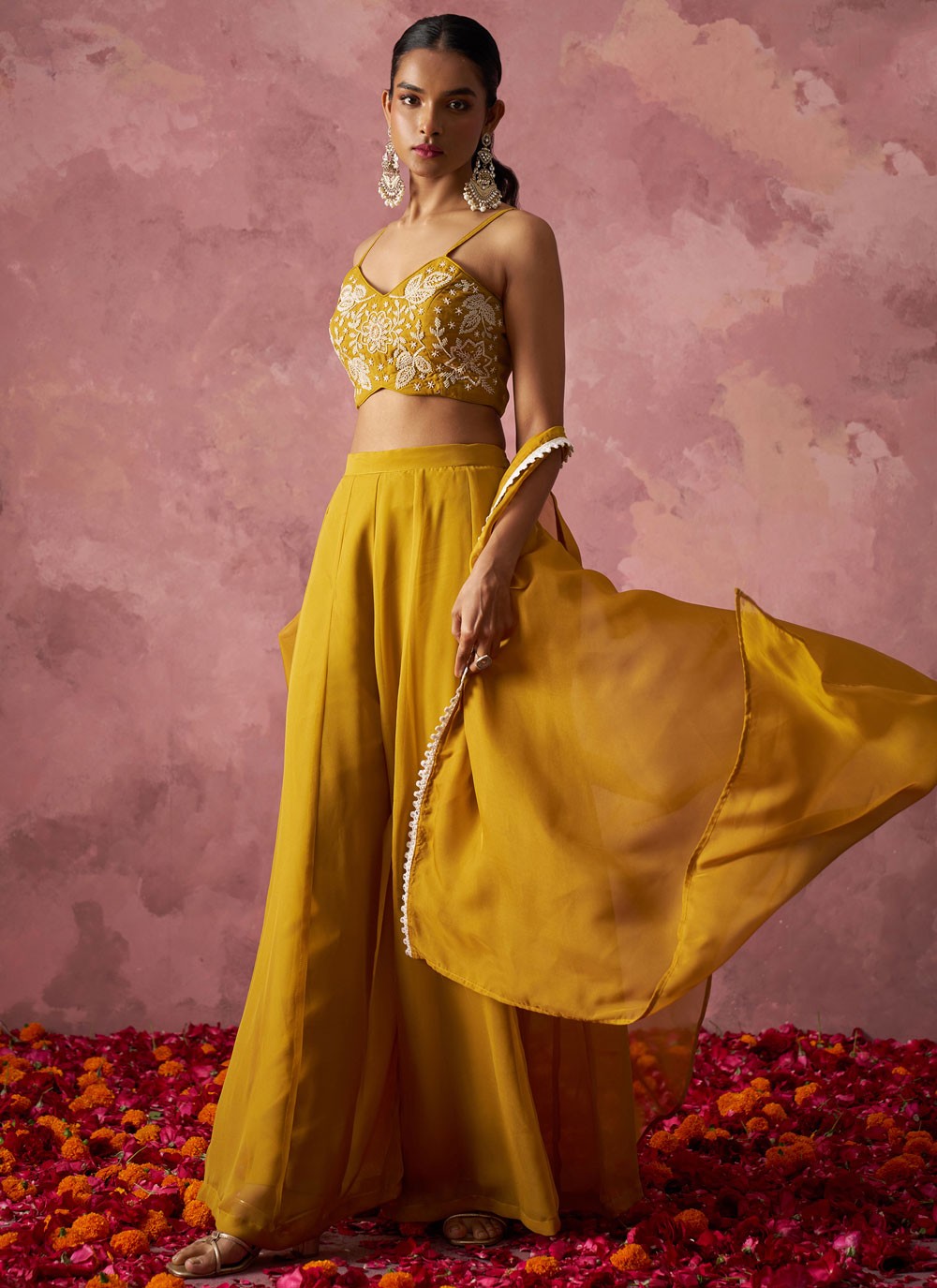 Salwar Suit Embroidered Mustard Organza T5458
