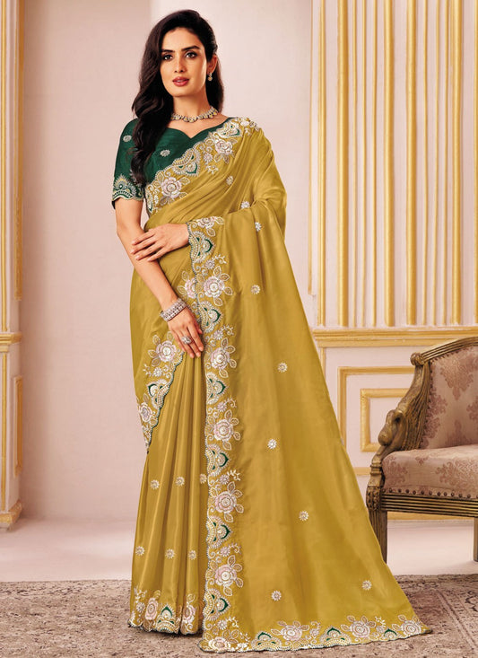 Mustard Silk Traditional Saree Embroidered S20031