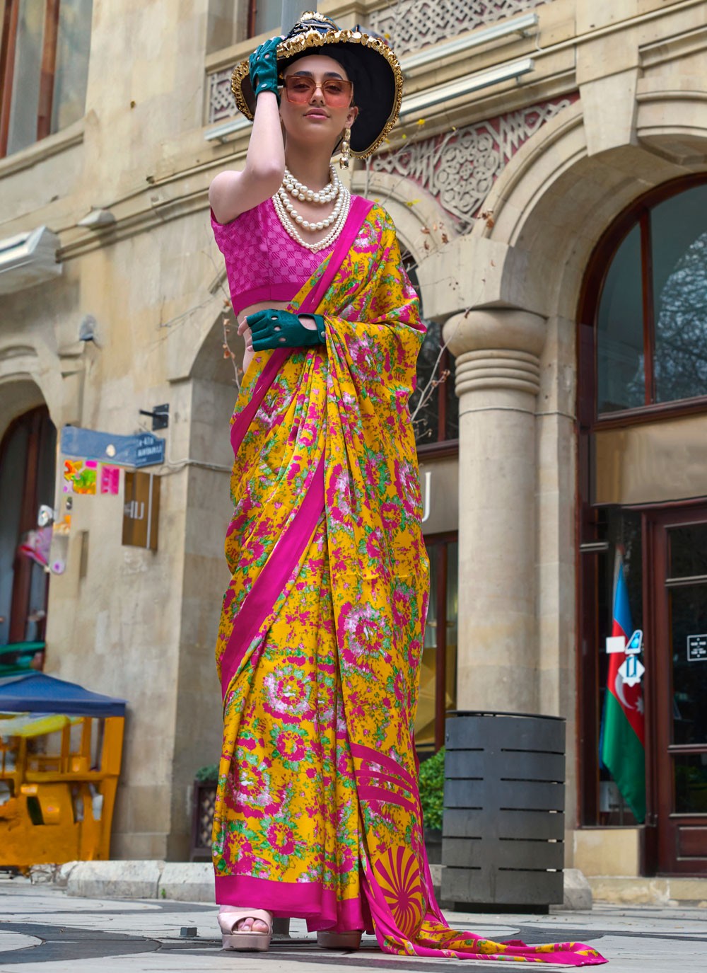 Classic Printed Satin Saree - S8393