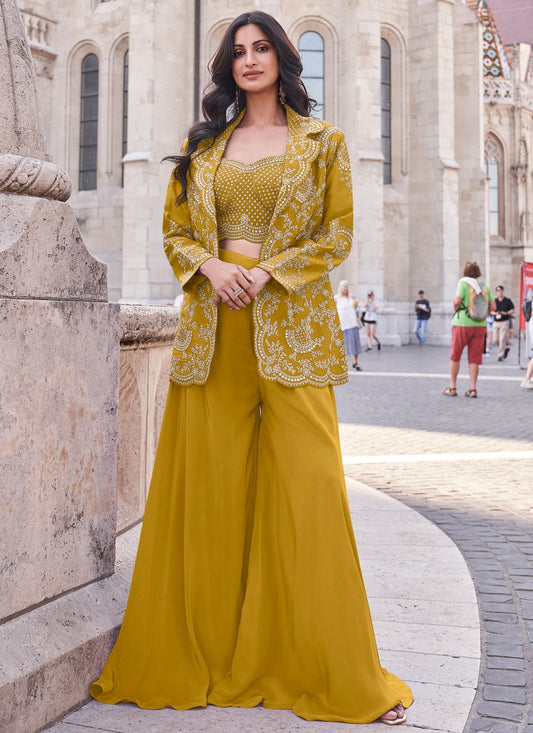 Salwar Suit Embroidered Mustard Silk T5367