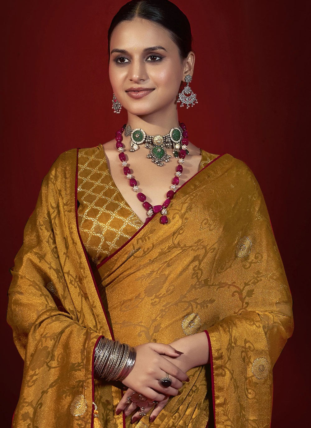 Mustard Silk Designer Saree Zari S19009