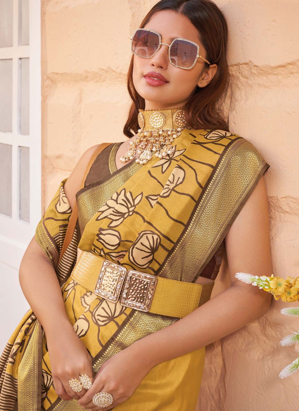 Trendy Saree Border Work Mustard Silk S12446