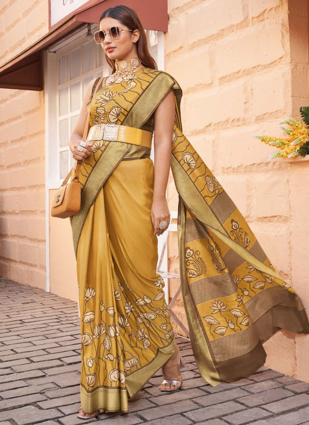 Trendy Saree Border Work Mustard Silk S12446