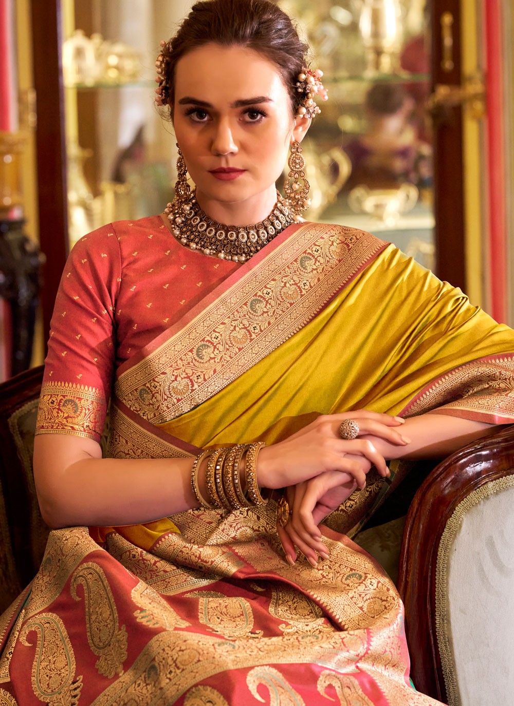 Mustard Silk Traditional Saree Weaving Zari S19091
