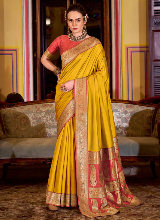 Mustard Silk Traditional Saree Weaving Zari S19091