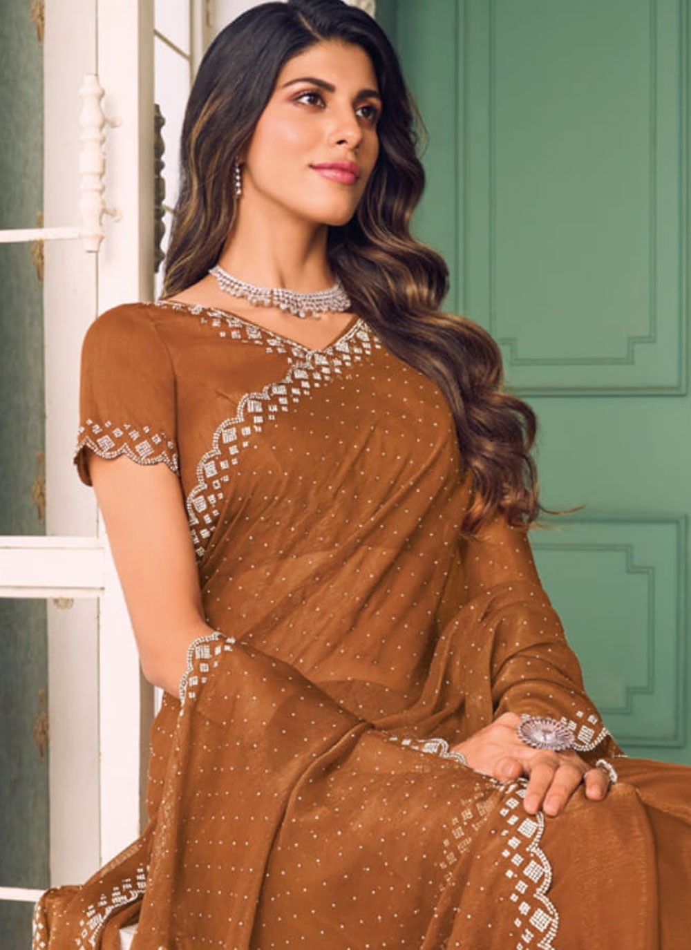 Classic Swarovski Chiffon Saree - S9321