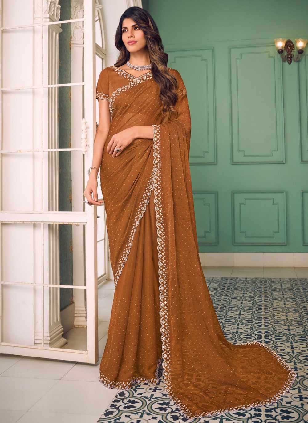 Classic Swarovski Chiffon Saree - S9321