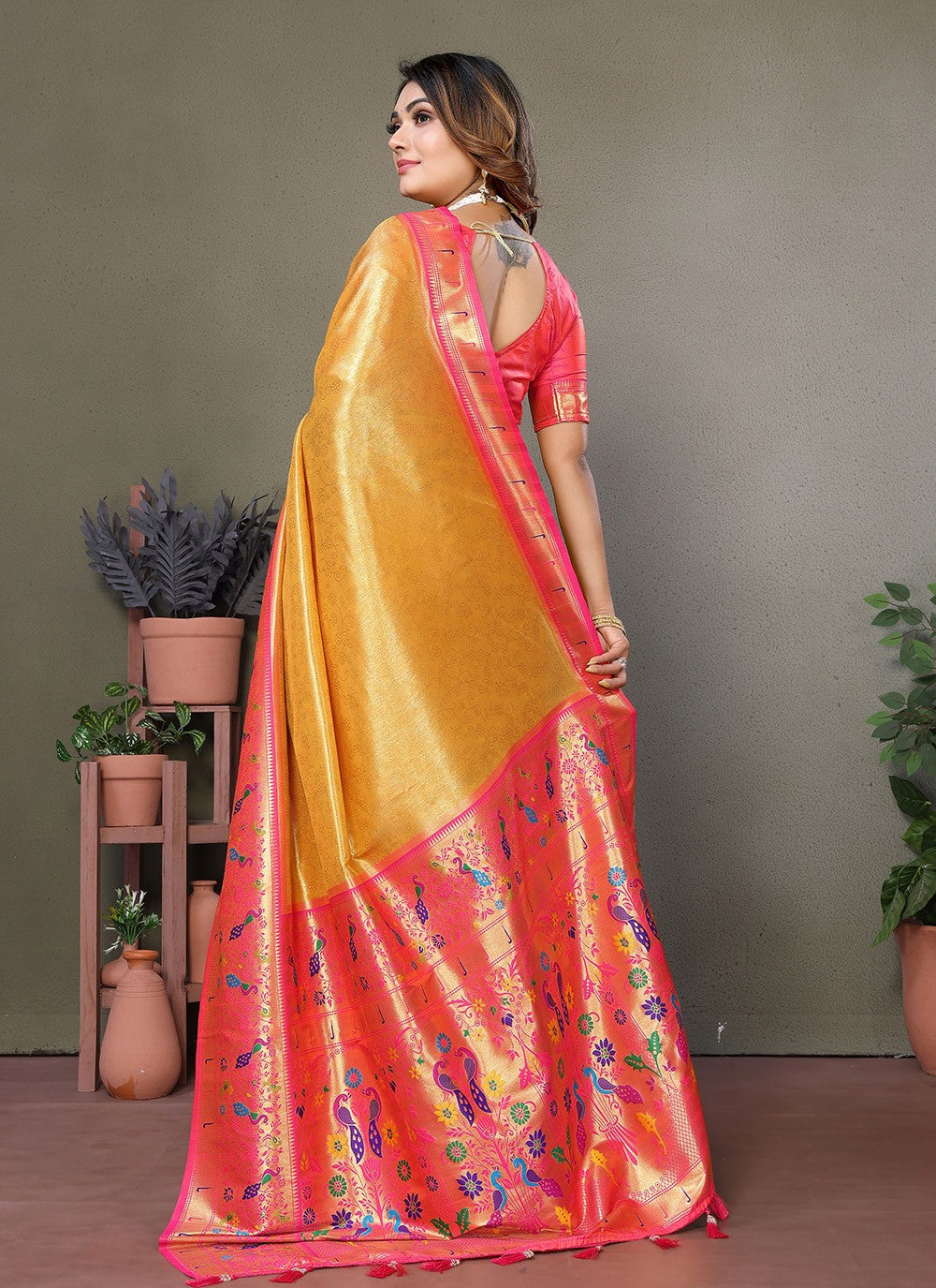Woven Banarasi Silk Mustard Saree S14698