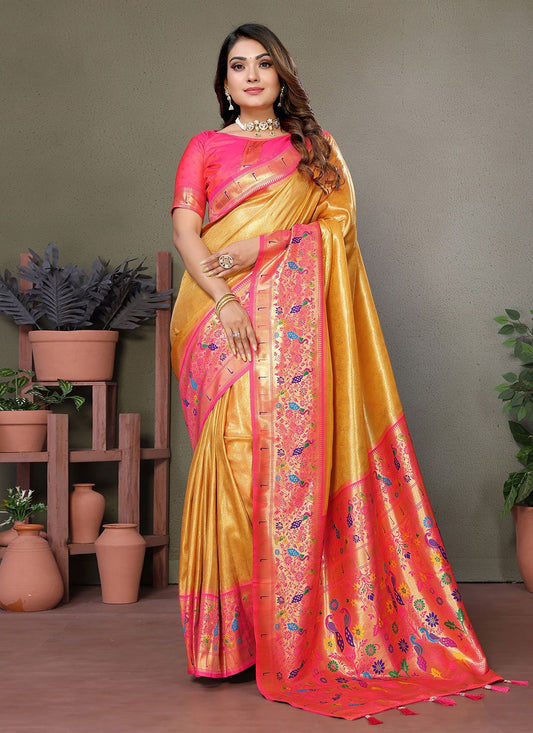 Woven Banarasi Silk Mustard Saree S14698
