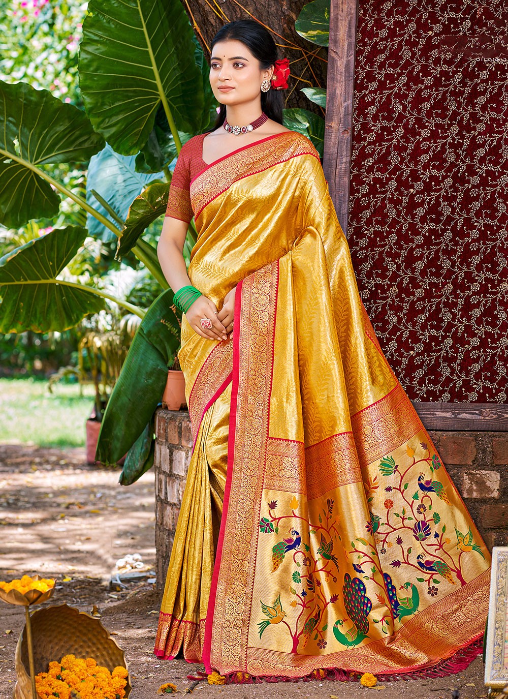 Mustard Kanjivaram Silk Contemporary Saree Weaving Zari S17763