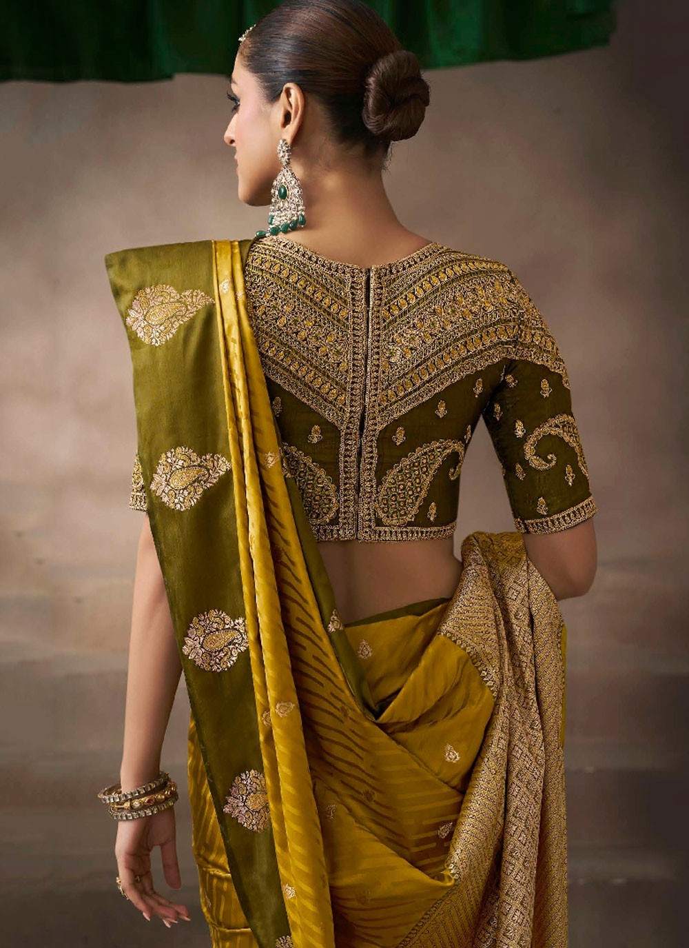 Mustard Satin Silk Designer Saree Weaving Zari, Zari S19211