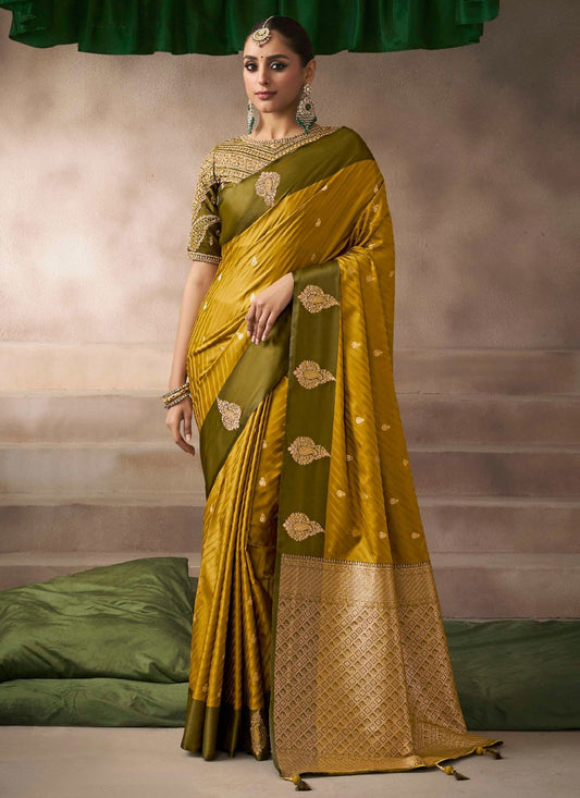 Mustard Satin Silk Designer Saree Weaving Zari, Zari S19211