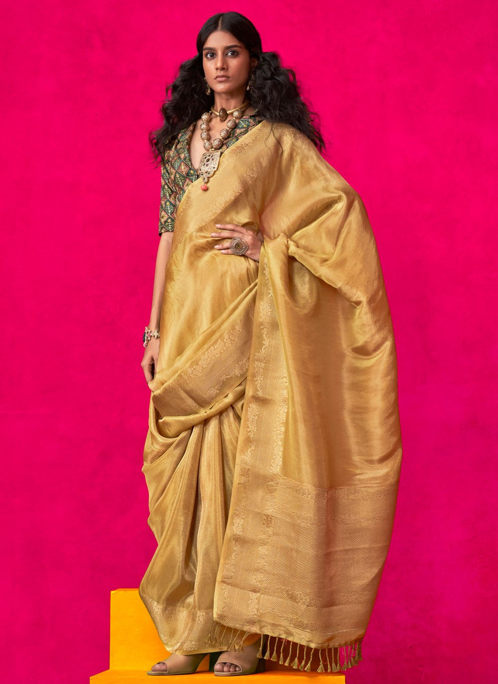 Contemporary Weaving Zari Mustard Tissue Saree S13506