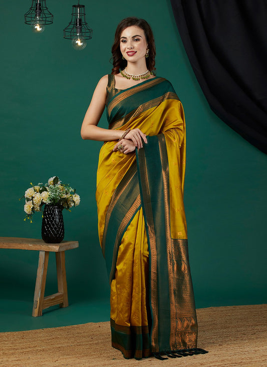 Trendy Saree Woven Mustard Banarasi Silk S12510