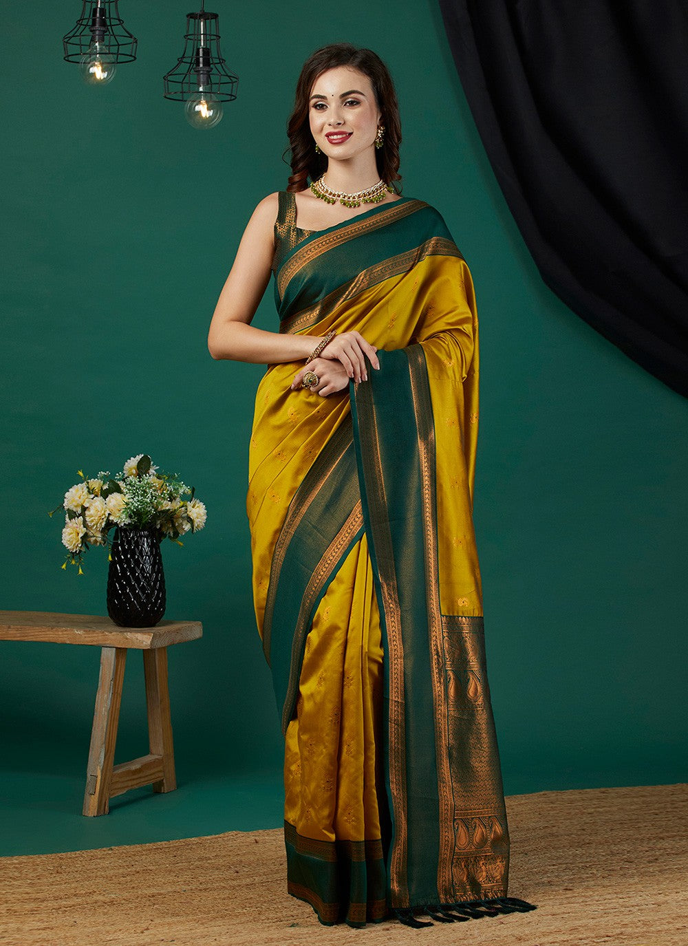 Trendy Saree Woven Mustard Banarasi Silk Saree S12510