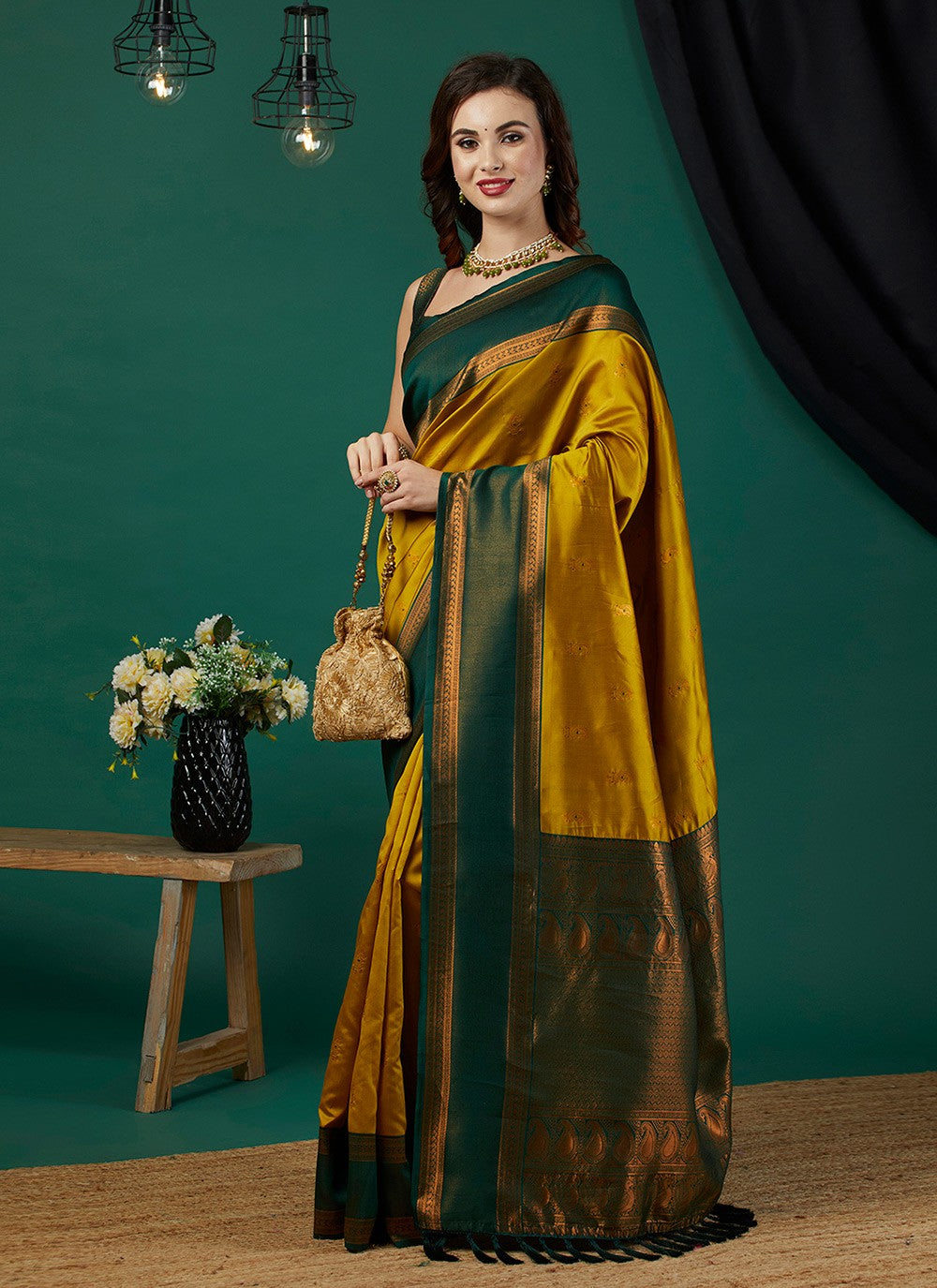 Trendy Saree Woven Mustard Banarasi Silk S12510