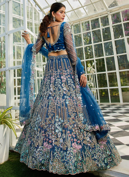 Beads Net Navy Blue Lehenga - L3386