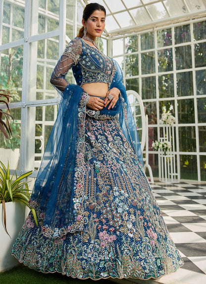 Beads Net Navy Blue Lehenga - L3386