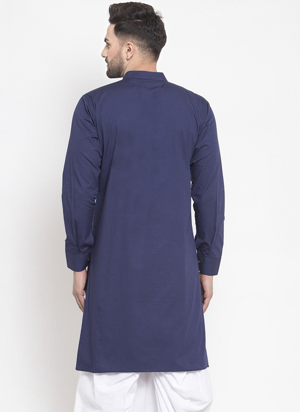 Embroidered Blended Cotton Navy Blue Kurta - M6166