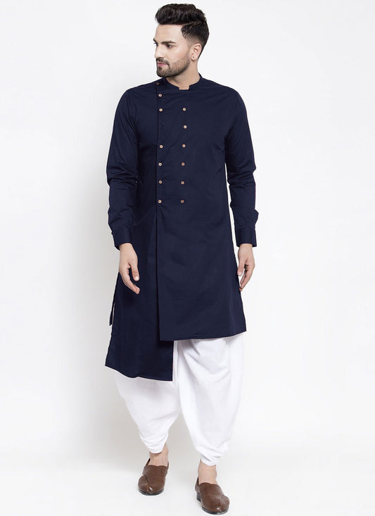 Buttons Blended Cotton Navy Blue Kurta - M4552