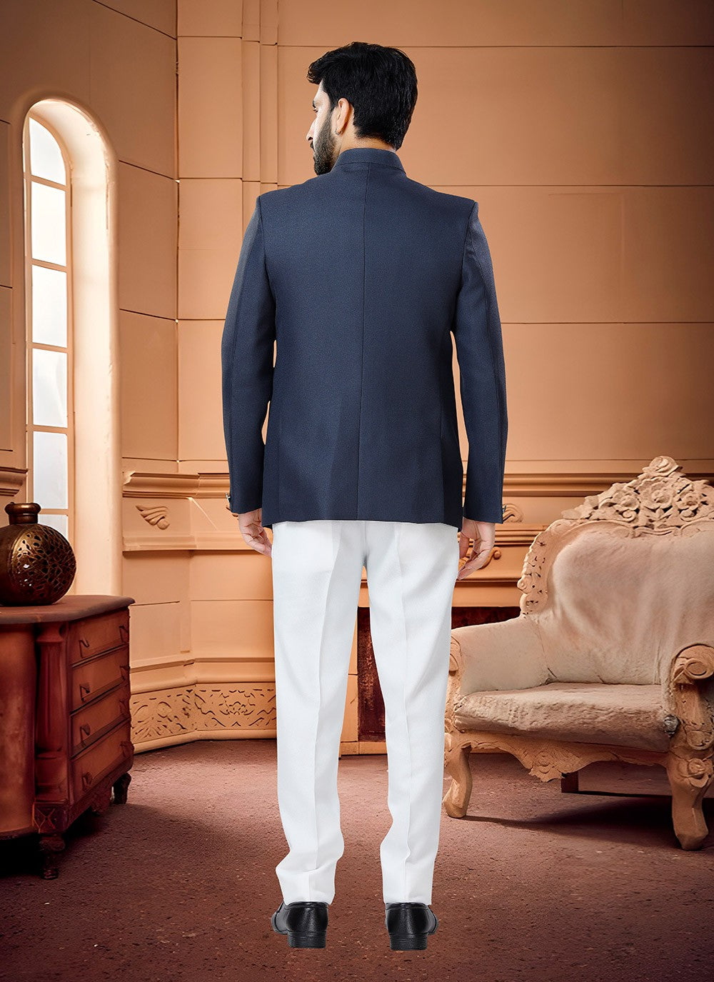 Buttons Fancy Fabric Navy Blue Jodhpuri Suit - M4335