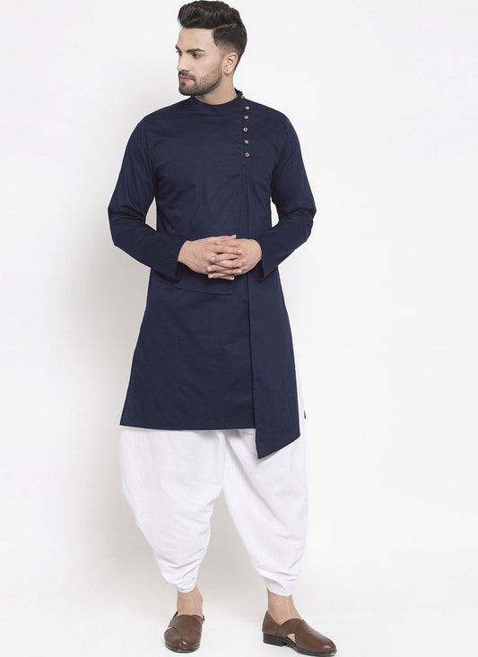 Buttons Blended Cotton Navy Blue Kurta - M4561